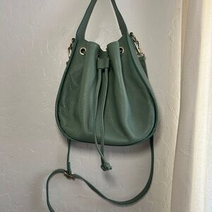 Elegant Green Leather Bucket Bag